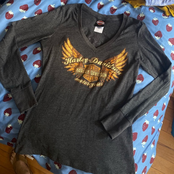 Harley Davidson longsleeve v neck top size M - Picture 3 of 6